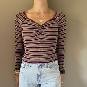 Striped form fitting long sleeve tee